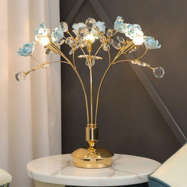 Bulbs Gold Ball Desk Lamp Faceted Crystal Nightstand Flower Design